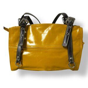 Nino Bossi Mustard Yellow Leather Shoulder Bag Purse Brown Straps